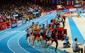 Athletes compete in the Men's1500m Final at the European Indoor Athletics Championships in Gothenburg, Sweden, on March 3, 2013. AFP PHOTO / JONATHAN NACKSTRAND        (Photo credit should read JONATHAN NACKSTRAND/AFP/Getty Images)